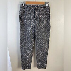 American Eagle high rise floral button fly cargo grey pink pants size 0